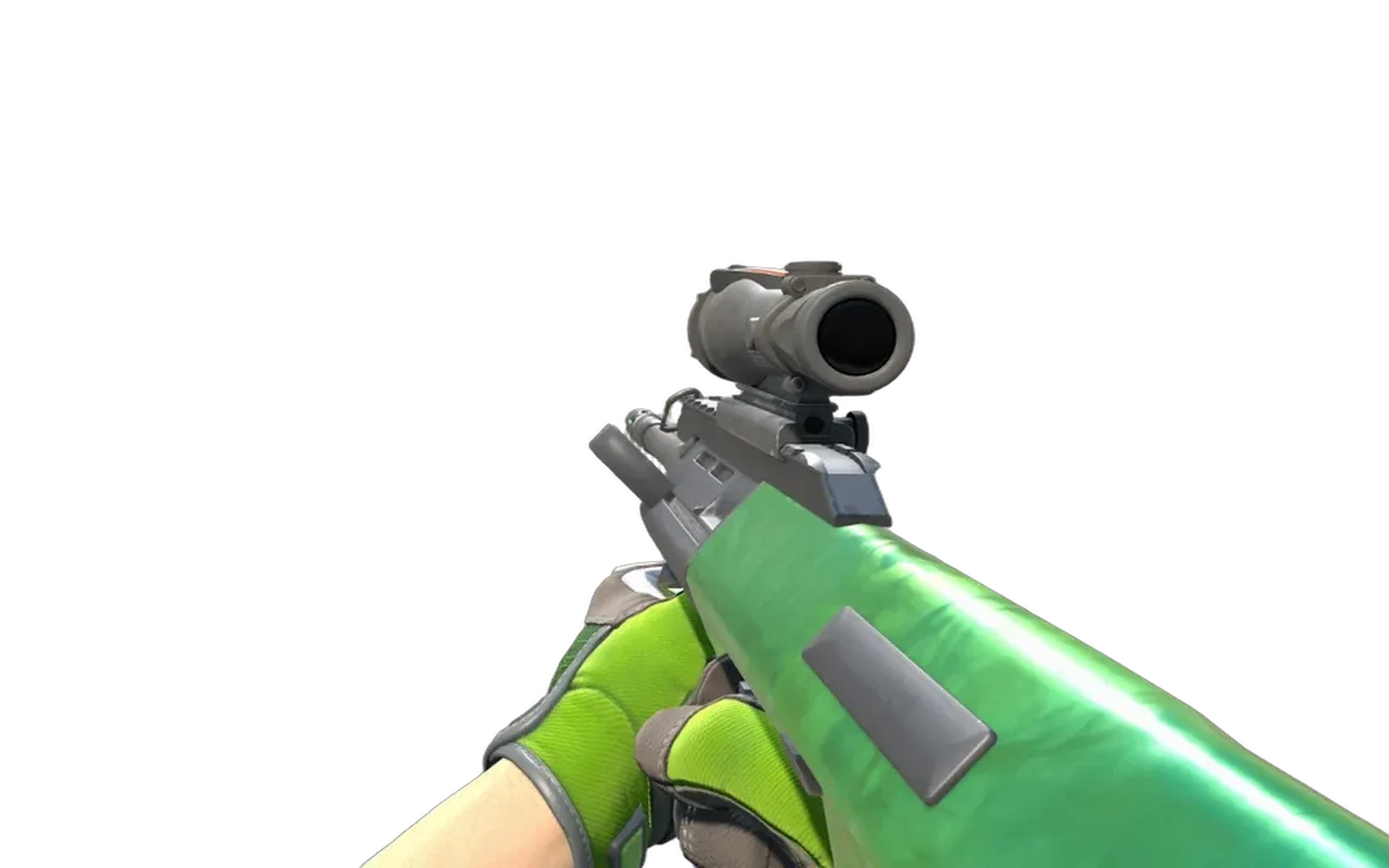AUG Carved Jade with Emerald Web Specialist Gloves CS2 skin combo