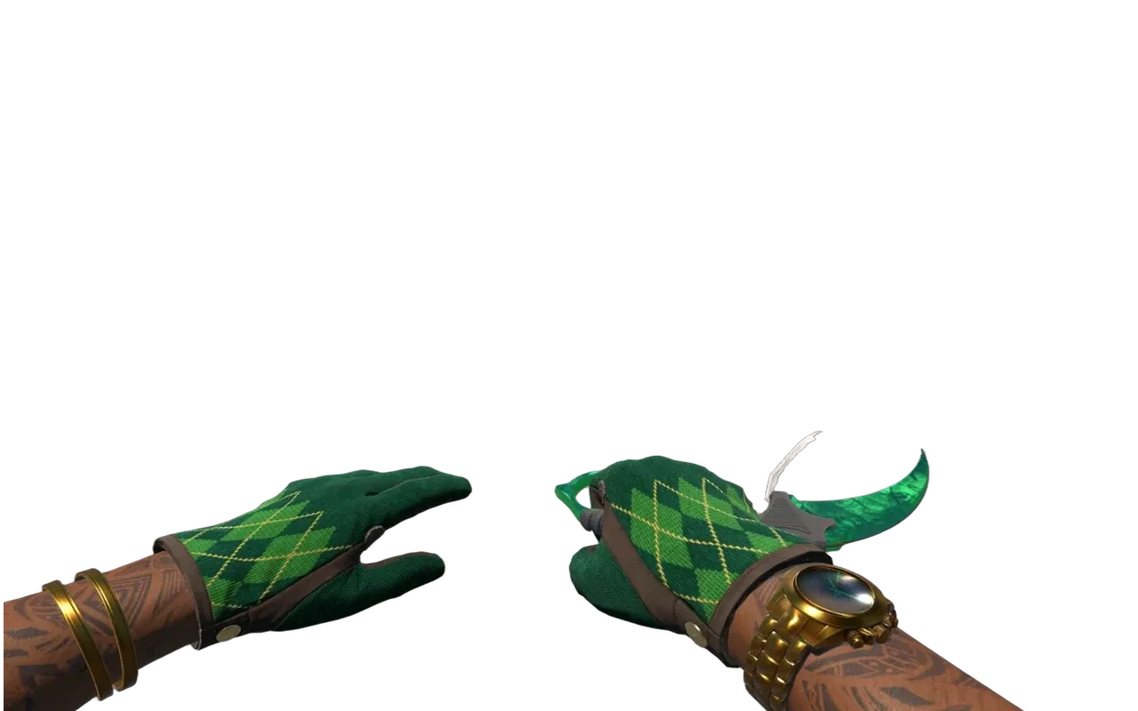 Karambit Gamma Doppler Emerald with Hand Sweaters Driver Gloves CS2 skin combo