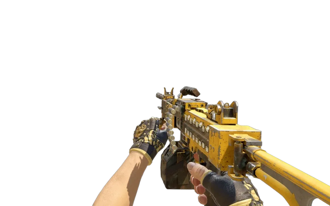 Negev Loudmouth with Yellow-banded Broken Fang Gloves CS2 skin combo