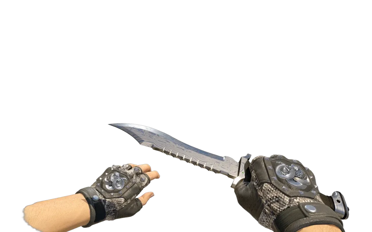 Bowie Knife Damascus Steel with Unhinged Broken Fang Gloves CS2 skin combo