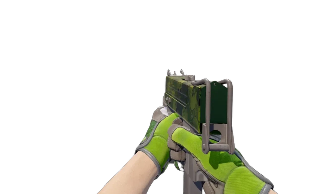 MAC-10 Nuclear Garden with Emerald Web Specialist Gloves CS2 skin combo