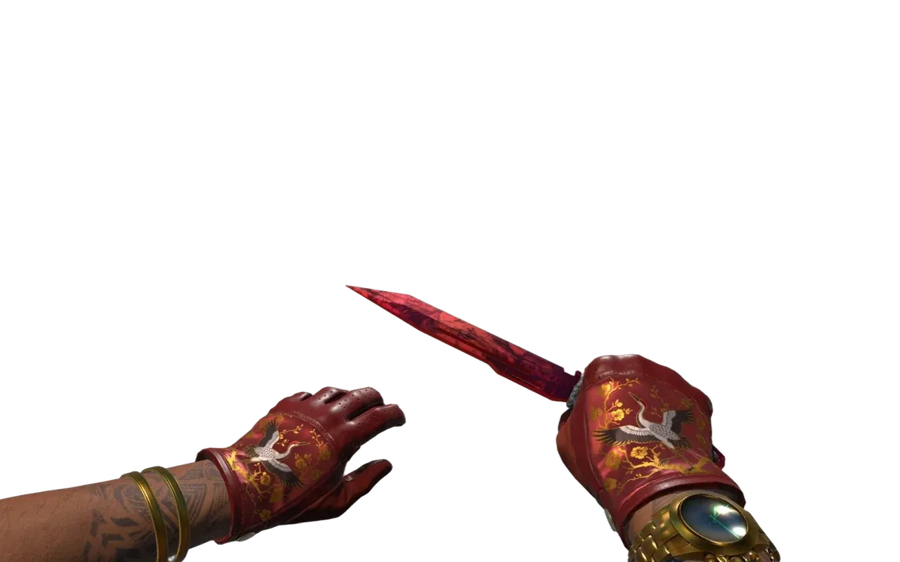Paracord Knife Doppler Ruby with Brocade Crane Driver Gloves CS2 skin combo