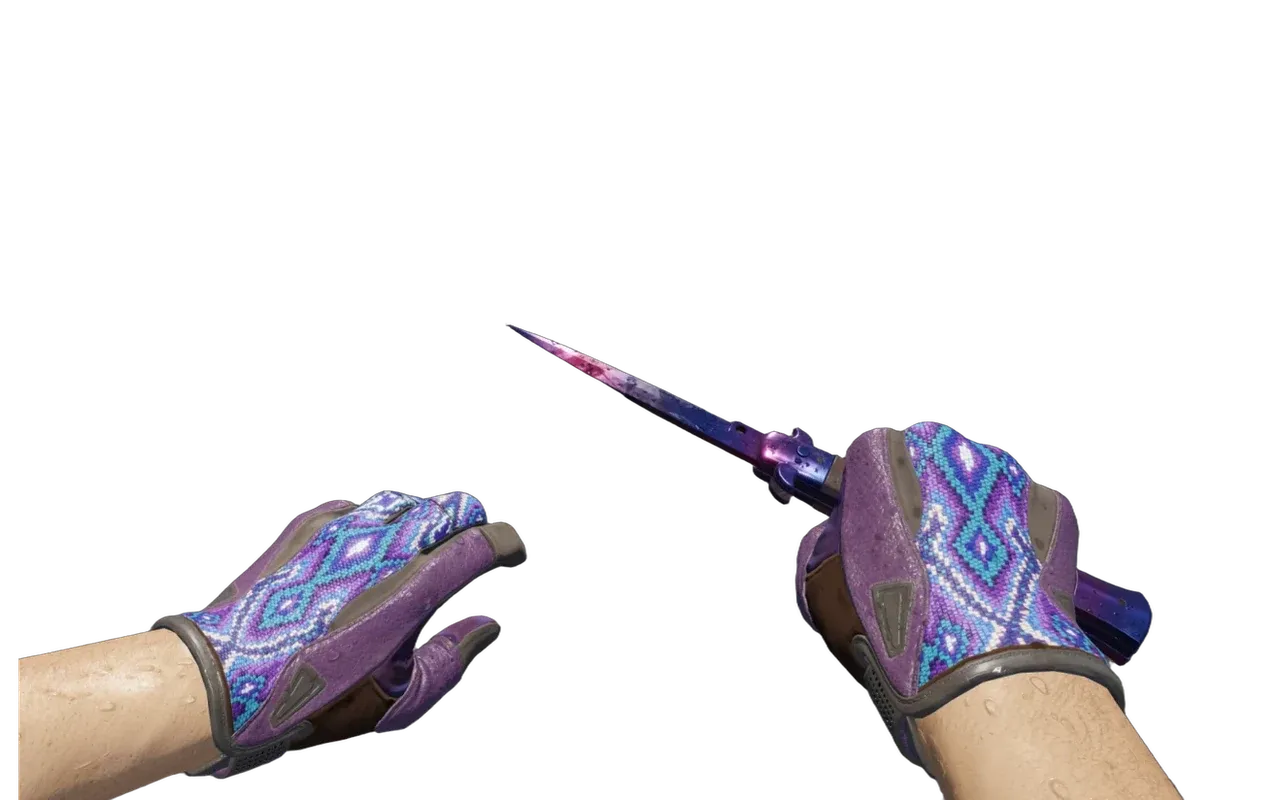 Stiletto Knife Doppler Phase 1 with Violet Beadwork Sport Gloves CS2 skin combo