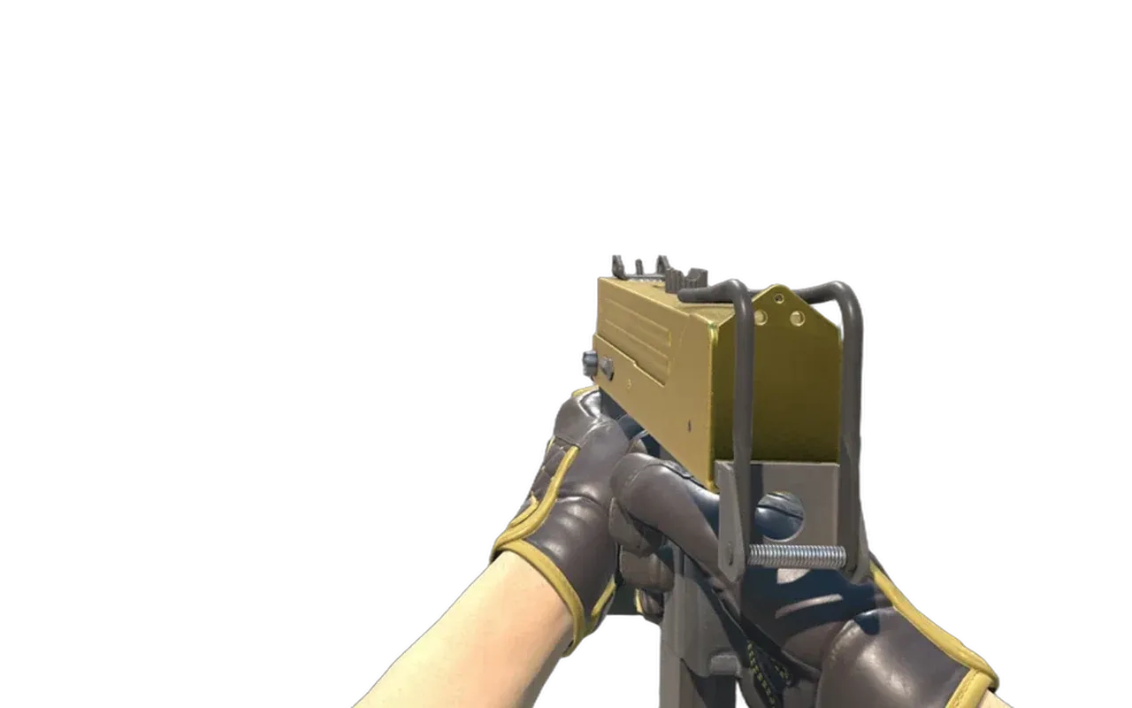 MAC-10 Gold Brick with Chocolate Chesterfield Specialist Gloves CS2 skin combo
