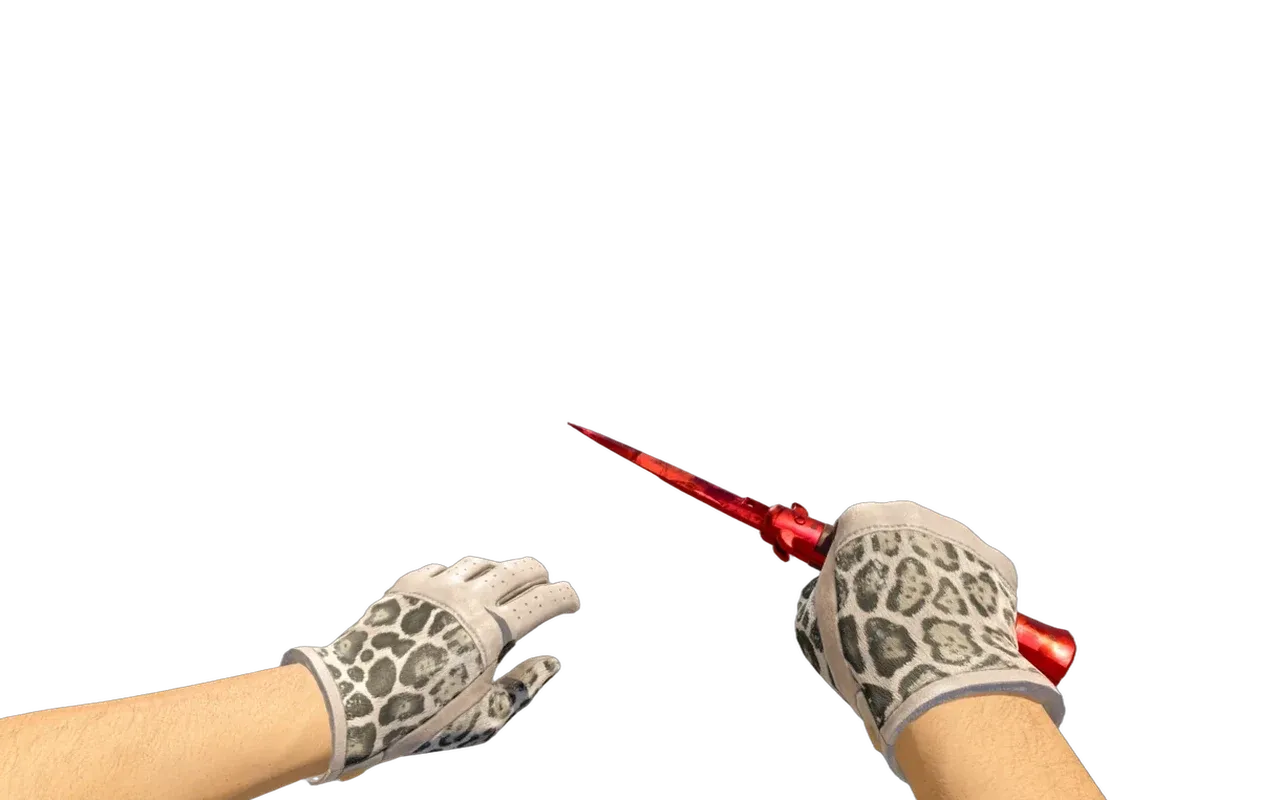 Stiletto Knife Doppler Ruby with Snow Leopard Driver Gloves CS2 skin combo